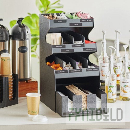ServSense Black 15-Section Countertop Condiment Organizer with Bottom Drawer - 12