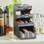 ServSense Black 15-Section Countertop Condiment Organizer with Bottom Drawer - 12 ServSense Black 15-Section Countertop Condiment Organizer with Bottom Drawer - 12