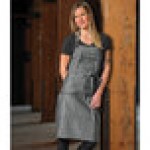 Mercer Culinary M63200BKD Metro Edge Flannery Black Dobby Denim Bib Apron with Adjustable Neck, Leather Towel Holder, and 3 Pockets - 34 1/4