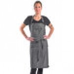Mercer Culinary M63200BKD Metro Edge Flannery Black Dobby Denim Bib Apron with Adjustable Neck, Leather Towel Holder, and 3 Pockets - 34 1/4