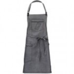 Mercer Culinary M63200BKD Metro Edge Flannery Black Dobby Denim Bib Apron with Adjustable Neck, Leather Towel Holder, and 3 Pockets - 34 1/4