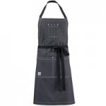 Mercer Culinary M63200BKD Metro Edge Flannery Black Dobby Denim Bib Apron with Adjustable Neck, Leather Towel Holder, and 3 Pockets - 34 1/4