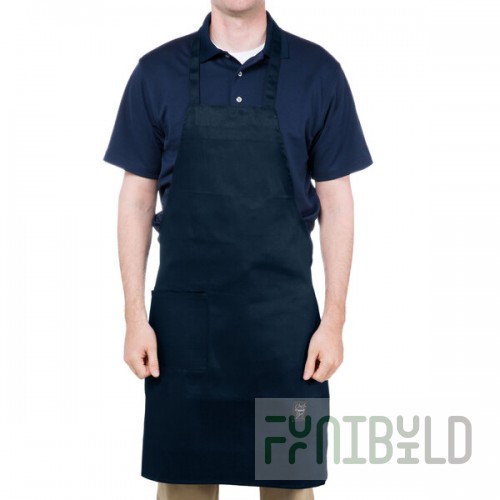 Chef Revival Navy Blue Poly-Cotton Customizable Bib Apron with 1 Pocket - 34
