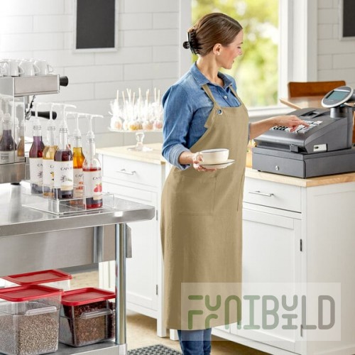 Acopa Ashville Sage Linen Adjustable Bib Apron with 3 Pockets - 34