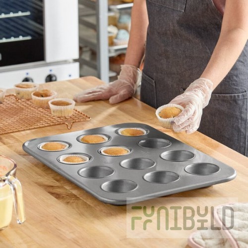 Chicago Metallic 45225 12 Cup 3.8 oz. Glazed Aluminized Steel Muffin / Cupcake Pan - 12 7/8