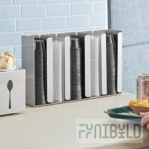 ServSense Adjustable 5-Section Stainless Steel Wall-Mount / Countertop 1.5 - 5.5 oz. Portion Cup / Lid Organizer