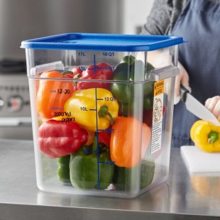 Vigor 18 Qt. Clear Square Polycarbonate Food Storage Container and Blue Lid Vigor 18 Qt. Clear Square Polycarbonate Food Storage Container and Blue Lid