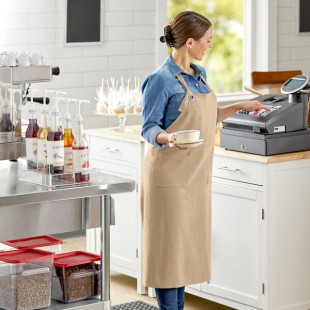 Acopa Ashville Natural Linen Adjustable Bib Apron with 3 Pockets - 34 Acopa Ashville Natural Linen Adjustable Bib Apron with 3 Pockets - 34