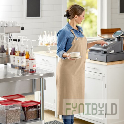 Acopa Ashville Natural Linen Adjustable Bib Apron with 3 Pockets - 34
