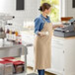 Acopa Ashville Natural Linen Adjustable Bib Apron with 3 Pockets - 34 Acopa Ashville Natural Linen Adjustable Bib Apron with 3 Pockets - 34