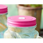 Acopa Rustic Charm 16 oz. Drinking Jar with Handle and Pink Metal Lid with Straw Hole - 12/Case