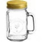 Acopa Rustic Charm 16 oz. Drinking Jar with Handle and Pink Metal Lid with Straw Hole - 12/Case