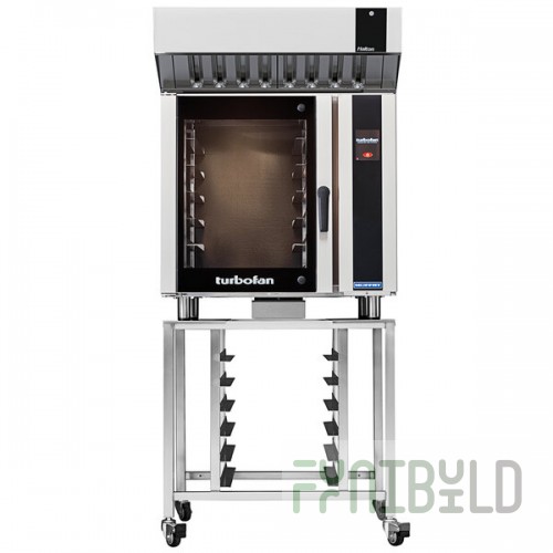 Moffat E35T6-26-P Turbofan Single Deck Full Size Electric Touch Screen Convection Oven with Steam Injection, Ventless Hood and Stand - 208V, 1 Phase, 11.2 kW