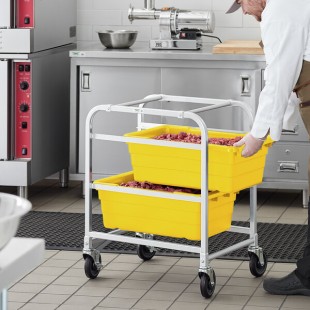 Regency Mobile Aluminum Lug Rack - 2 Lug Capacity - with Yellow Meat Lugs / Tote Boxes - Unassembled
