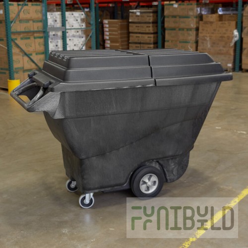Rubbermaid® 1 Cubic Yard Black Tilt Truck / Trash Cart with Hinged Dome Lid (2100 lb.)