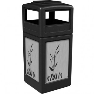 Commercial Zone 733096199 42 Gallon Black Square Trash Can with Stainless Steel Cattail Panels and Ashtray Lid Commercial Zone 733096199 42 Gallon Black Square Trash Can with Stainless Steel Cattail Panels and Ashtray Lid