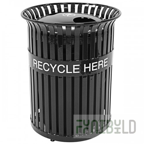 Wausau Tile MF3235 2-Stream 26 Gallon Flat Steel Round Logo Band Outdoor Recycling Bin with Aluminum 2-Hole Lid