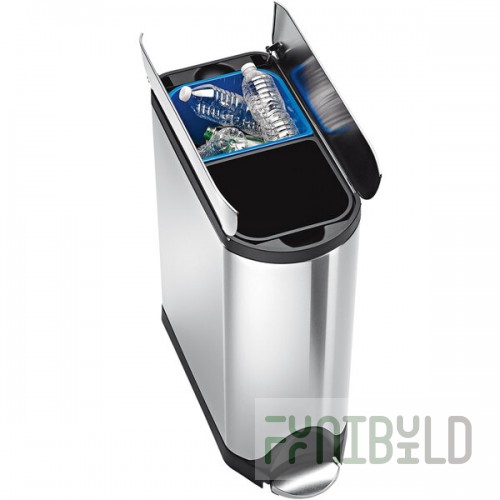 simplehuman CW2017 11 Gallon / 40 Liter Brushed Rectangular Stainless Steel Dual Compartment Butterfly Step-On Trash and Recycling Can