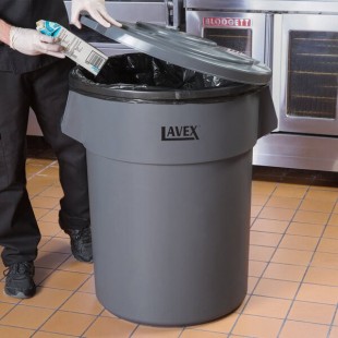 Lavex 55 Gallon Gray Round Commercial Trash Can and Lid Lavex 55 Gallon Gray Round Commercial Trash Can and Lid