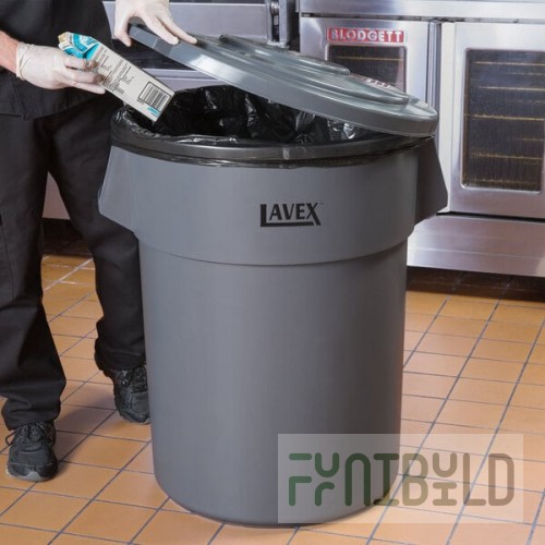 Lavex 55 Gallon Gray Round Commercial Trash Can and Lid