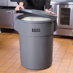 Lavex 55 Gallon Gray Round Commercial Trash Can and Lid Lavex 55 Gallon Gray Round Commercial Trash Can and Lid