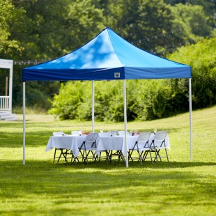 Backyard Pro Courtyard Series 10' x 10' Blue Straight Leg Regular-Duty Steel Instant Pop-Up Canopy Tent Backyard Pro Courtyard Series 10' x 10' Blue Straight Leg Regular-Duty Steel Instant Pop-Up Canopy Tent