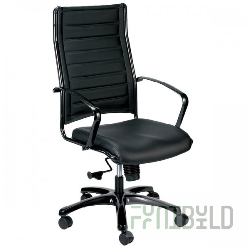Eurotech LE111TNM-BLKL Europa Metallic Series Black Leather High Back Swivel Office Chair