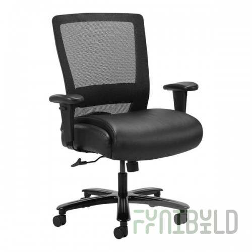 Boss Black Mesh / LeatherPlus High-Back Heavy-Duty Executive Chair with Adjustable T-Arms