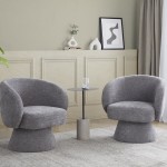 LumiSource Fran Gray Fabric Swivel Accent Arm Chair with Pedestal Base