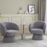 LumiSource Fran Gray Fabric Swivel Accent Arm Chair with Pedestal Base