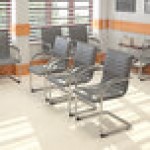Boss B9536-GY-2 Gray Vinyl Ribbed Side Chair with Chrome Frame - 2/Pack