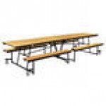 National Public Seating MTFB12-PWTMPC 12' Rectangular Fixed Bench Plywood Cafeteria Table with T-Mold Edge and Black Powder Coated Frame