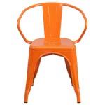 Flash Furniture CH-31270-OR-GG Orange Stackable Galvanized Steel Chair with Arms, Vertical Slat Back, and Drain Hole Seat