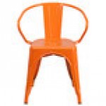 Flash Furniture CH-31270-OR-GG Orange Stackable Galvanized Steel Chair with Arms, Vertical Slat Back, and Drain Hole Seat