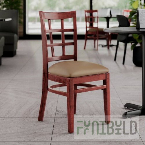 Lancaster Table & Seating Mahogany Finish Wood Window Back Chair with Taupe Vinyl Seat - Assembled