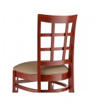 Lancaster Table & Seating Mahogany Finish Wood Window Back Chair with Taupe Vinyl Seat - Assembled Lancaster Table & Seating Mahogany Finish Wood Window Back Chair with Taupe Vinyl Seat - Assembled