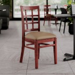 Lancaster Table & Seating Mahogany Finish Wood Window Back Chair with Taupe Vinyl Seat - Assembled Lancaster Table & Seating Mahogany Finish Wood Window Back Chair with Taupe Vinyl Seat - Assembled
