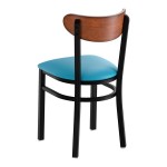 Lancaster Table & Seating Boomerang Black Finish Chair with Blue Vinyl Seat and Antique Walnut Wood Back - Unassembled