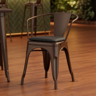 Lancaster Table & Seating Alloy Copper Indoor Arm Chair with Black Vinyl Cushion Lancaster Table & Seating Alloy Copper Indoor Arm Chair with Black Vinyl Cushion