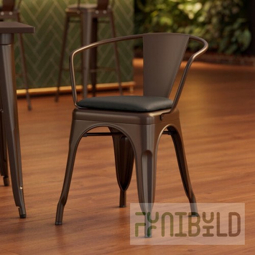 Lancaster Table & Seating Alloy Copper Indoor Arm Chair with Black Vinyl Cushion