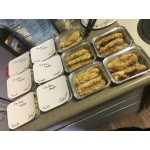 Choice 1.5 lb. Shallow Oblong Foil Take-Out Container with Board Lid - 50/Pack Choice 1.5 lb. Shallow Oblong Foil Take-Out Container with Board Lid - 50/Pack