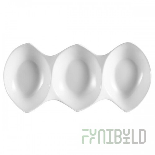 CAC COL-46 White Three Bowl Divided Tasting Dish 6
