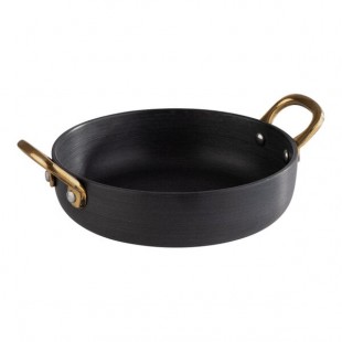 APS 16.9 oz. Round Aluminum Serving Pot with Brass Handles APS 16.9 oz. Round Aluminum Serving Pot with Brass Handles