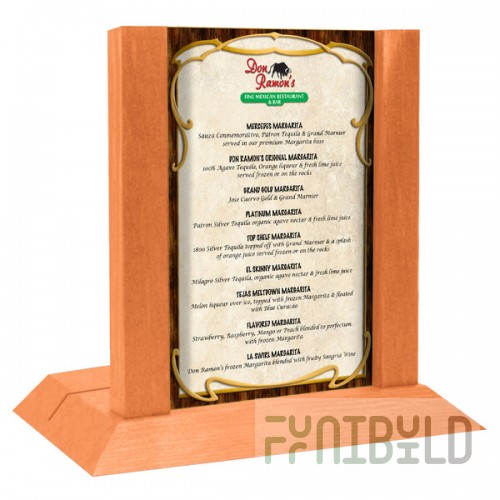 Menu Solutions WDAFR-A Mandarin Wood Menu Holder / Tent with 4