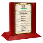 Menu Solutions WDAFR-A Mandarin Wood Menu Holder / Tent with 4 Menu Solutions WDAFR-A Mandarin Wood Menu Holder / Tent with 4