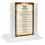 Menu Solutions WDAFR-A Mandarin Wood Menu Holder / Tent with 4 Menu Solutions WDAFR-A Mandarin Wood Menu Holder / Tent with 4