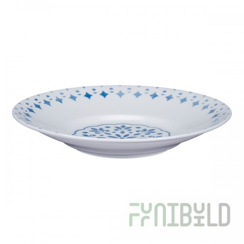 RAK Porcelain Provence 39 oz. Blue Round Angled Deep Porcelain Pasta Bowl - 6/Case