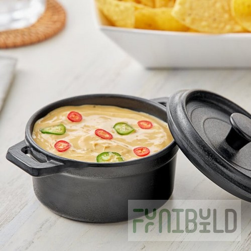 Elite Global Solutions Illogical 6 oz. Black Faux Cast Iron Melamine Pot with Lid - 6/Case