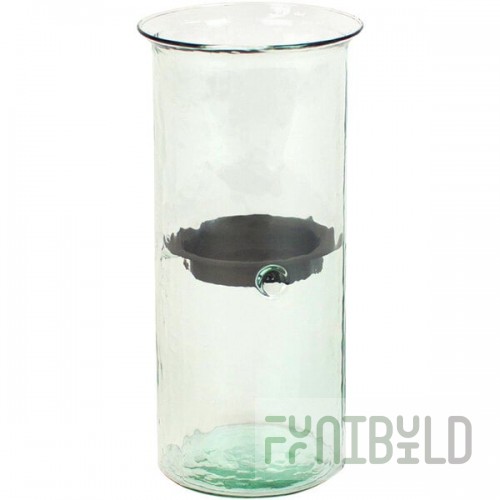 Kalalou Large Glass Mini Cylindrical Hurricane Candle Holder with Rustic Metal Insert