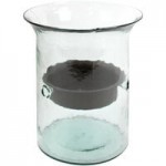 Kalalou Large Glass Mini Cylindrical Hurricane Candle Holder with Rustic Metal Insert